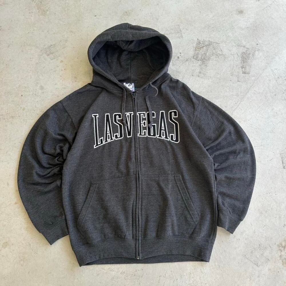 Grey Las Vegas Spellout Zip up Hoodie